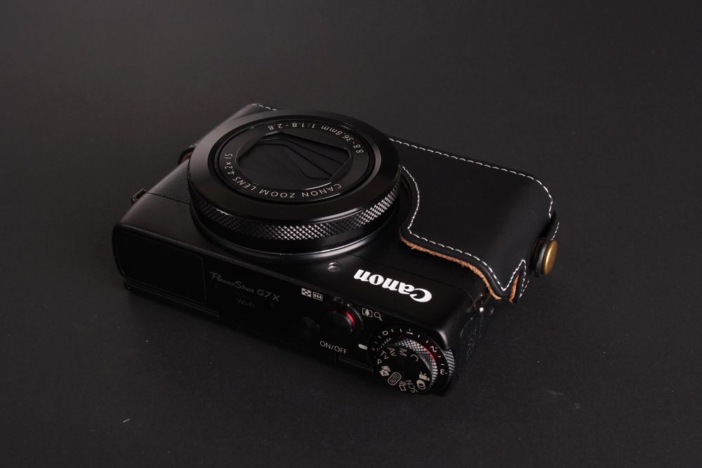 Genuine real Leather Half Camera Case bag Cover for Canon G7X Bottom Open black eBay